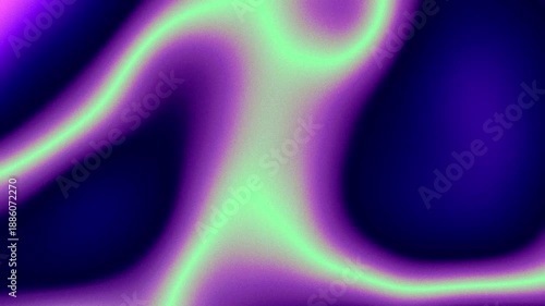 Vibrant abstract background video of glowing curved lines, morphing round shapes, blobs. Gradient flow in neon pink, light green, blue, purple. Grainy noise, grunge texture. Lo-fi design. Fluid motion