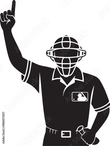 Baseball Umpire Silhouette Making Call Illustration with Raised Finger