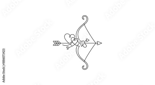 Simple Line Drawing of Bow and Arrow.