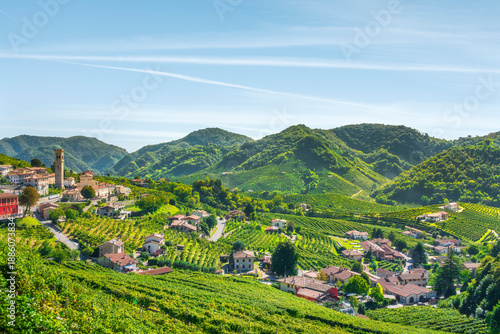 Santo Stefano di Valdobbiadene Village in Prosecco Hills Vineyards, Italy