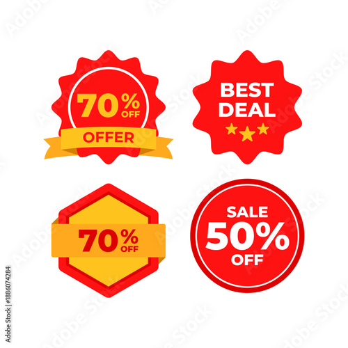 Discount stickers with percentages best deal offer sale.