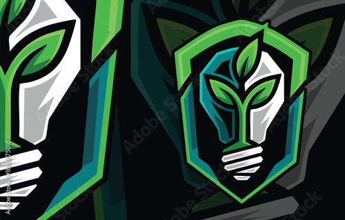 Natural Resource Protection Shield: Abstract Green Leaves and Renewable Concept