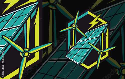 Abstract Eco Energy Flow: Dynamic Geometric Green Power Shield Illustration