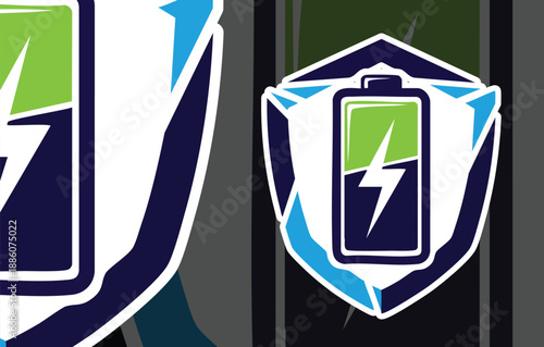 High-Performance Battery Shield: Charging Icon with Lightning Bolt Emblem