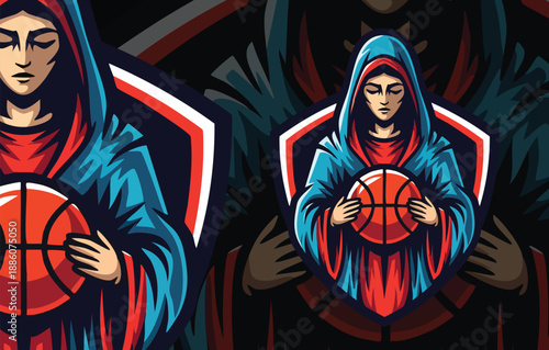 Determined Young Person in Hoodie Holding Basketball, Intense Streetwear Style E-sports Vector Illustration