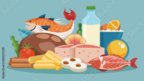 Protein Rich Foods Collection Illustration for Nutrition Concept