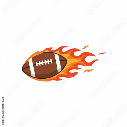 American Football Ball on Fire Vector Illustration Isolated on White Background