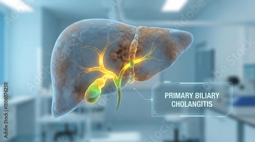 Medical Illustration of Primary Biliary Cholangitis in Human Liver