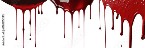 Photos Realistic blood dripping down on white background, thick red liquid splashes for horror and halloween concept