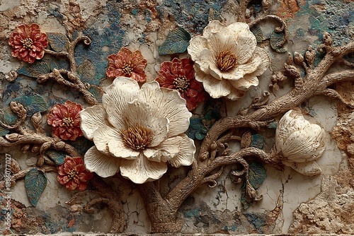 Vintage embossed flower artwork with detailed texture high resolution picture