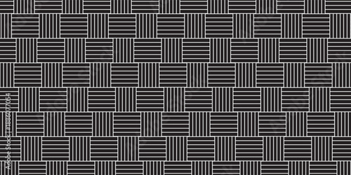 Seamless black and white basket weave geometric pattern featuring interlaced rectangular shapes with horizontal and vertical line details