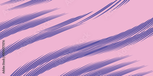 Thick purple brush strokes with rough grunge texture. Hand drawn vector banner background with abstract bold lines
