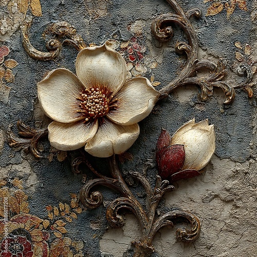 Vintage floral wall art with embossed flower high resolution picture