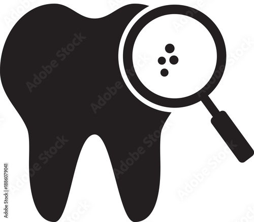 Dental health check with magnifying glass on tooth