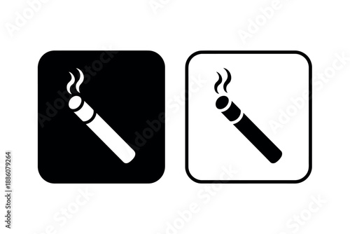 A graphic representation of a smoking cigarette is shown in both black and white square icons, symbolizing harmful habit.