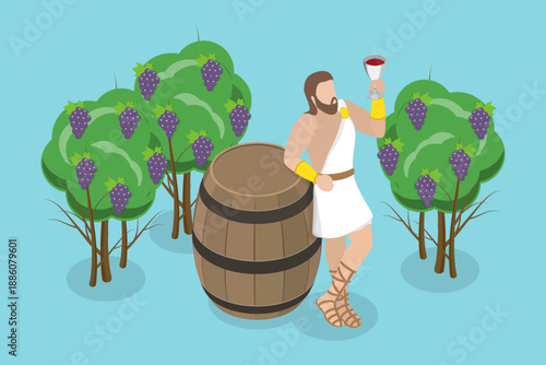 3D Isometric Flat Vector Illustration of Dionysus, Greek God, Patron Of Wine, Fertility, Madness, Worship, And Theatre