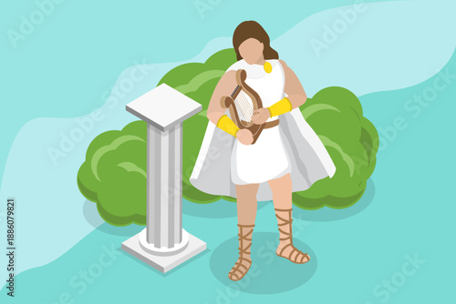 3D Isometric Flat Vector Illustration of Apollo, Greek God Of Music, Truth, Healing, Sun, Plague, And Poetry