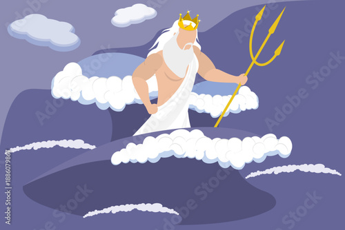 3D Isometric Flat Vector Illustration of Poseidon, Greek God, Deity Of Sea, Storms, Earthquakes, Horses