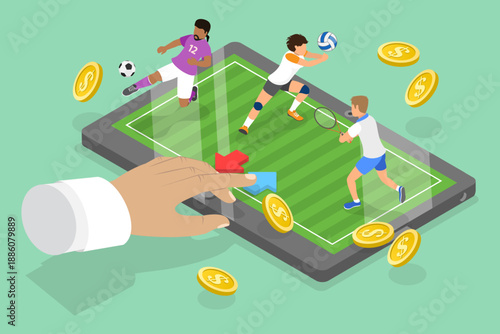 3D Isometric Flat Vector Illustration of Sports Betting, Gambling Games Popular Among People