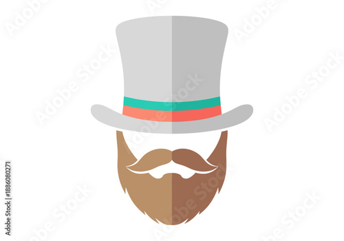 Stylish man with a beard wearing a top hat in flat design  