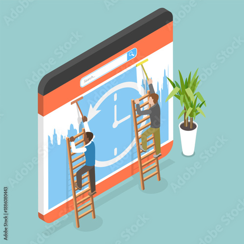 3D Isometric Flat Vector Illustration of Deleting Website Data , Clearing Browser History