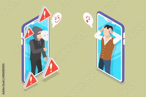 3D Isometric Flat Vector Illustration of Call Scam, Alert On Deceptive Phone Calls