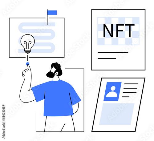 NFT concept. NFT ed in blockchain digital assets and user identity. Perfect for crypto art, digital ownership, blockchain technology, tech projects, and fintech applications
