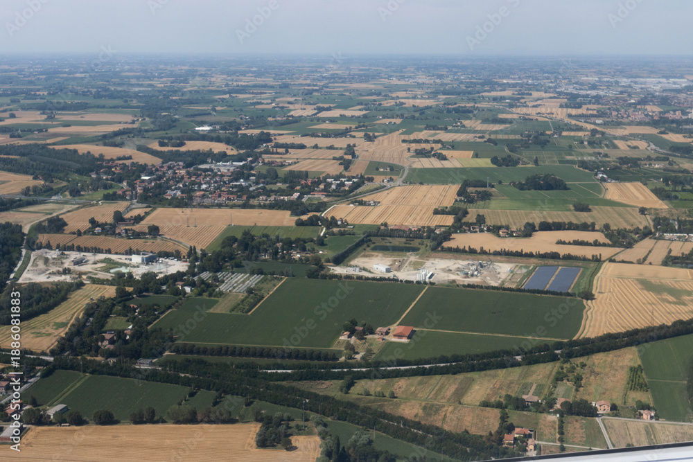 Obraz premium View from the plane of Fabbreria and the Reno River, Bologna, Italy
