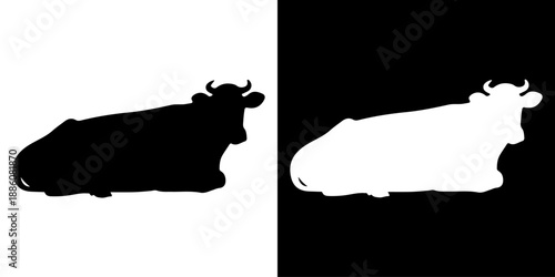 Silhouette of a Cow Lying Down, Black and White.