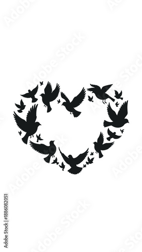 Birds flying in heart shape formation.