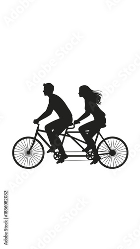 Couple Riding Tandem Bike Together.