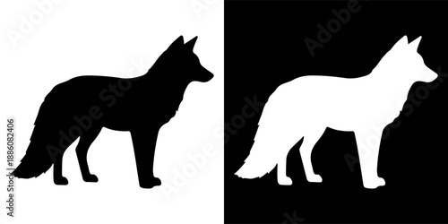 Black and White Fox Silhouettes Facing Left.