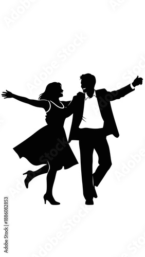 Silhouette of couple dancing together.