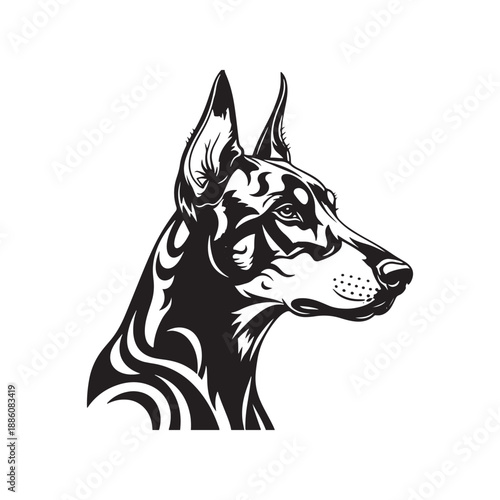 Great Dane Dog Head Silhouette Illustration on White
