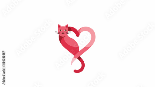 Cat shaped Heart Illustration, Love and Affection Concept