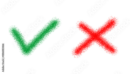 spray brush green check mark and Red cross isolated. Right and wrong icon. Vector editable illustration.