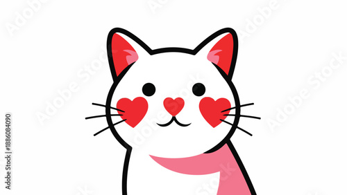 Cute Cat Face with Heart Eyes and Whiskers