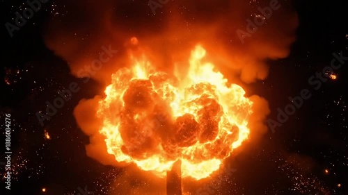 Fiery explosion erupts with intense heat and light, creating a dramatic spectacle.