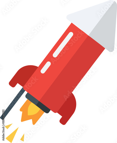 Red Rocket Ship Launching into Space.