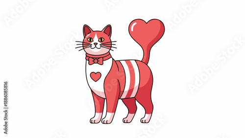 Cute Cat with Heart Tail, Bow Tie, and Heart