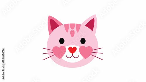 Cute Pink Cat Face with Heart shaped Cheek and Nose