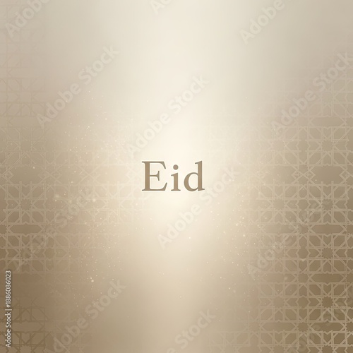 Golden Eid Mubarak greeting with Islamic geometric patterns and subtle bokeh effects