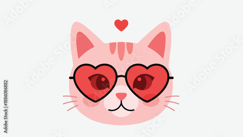 Pink Cat with Heart shaped Sunglasses and Red Heart Above