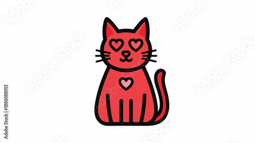 Valentines Day Cat Illustration with Heart Eyes and Heart