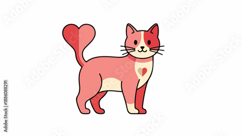 Valentines Day Cat with Heart shaped Tail and Body Details