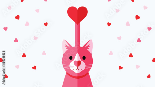 Valentines Day Vector Illustration Featuring Cat and Hearts
