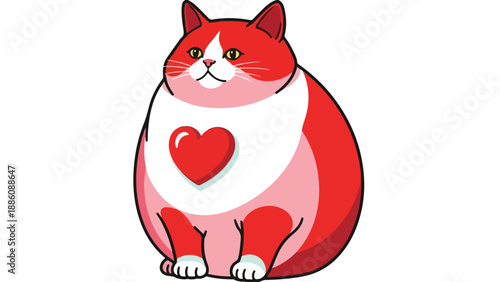 Cartoon Cat with Heart on Chest, Cute Valentines Day Illustration