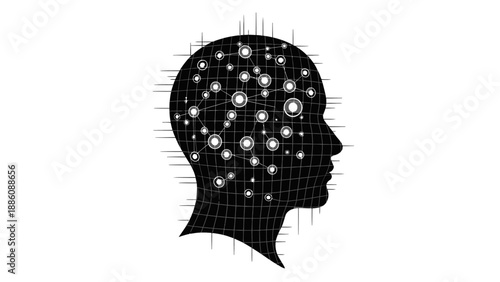Human Head with Brain Activity Illustration.
