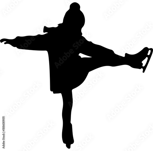 Silhouette of a figure skater performing a move on ice.
