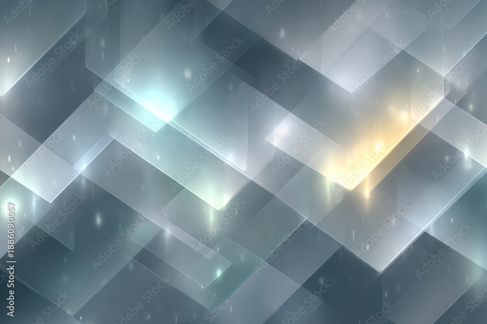 Obraz premium An abstract geometric background of translucent rectangles and soft highlights. 